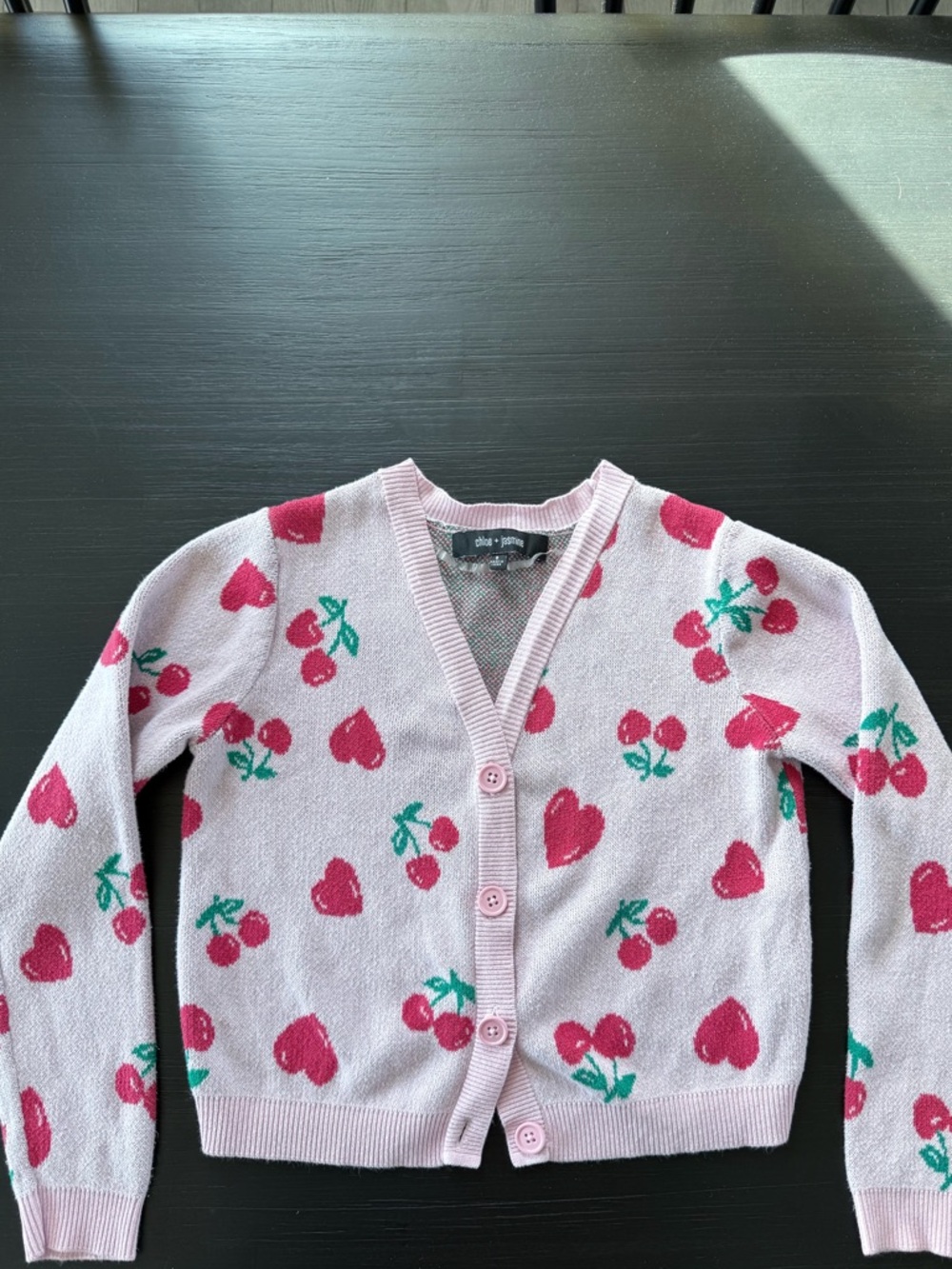 Girls Cherry Heart Cardigan – Size 8 | 100% Cotton | Pink
